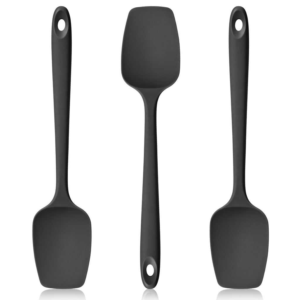 Lilybeam 600ºF Heat Resistant Silicone Spoon Spatula Set of 3, Black